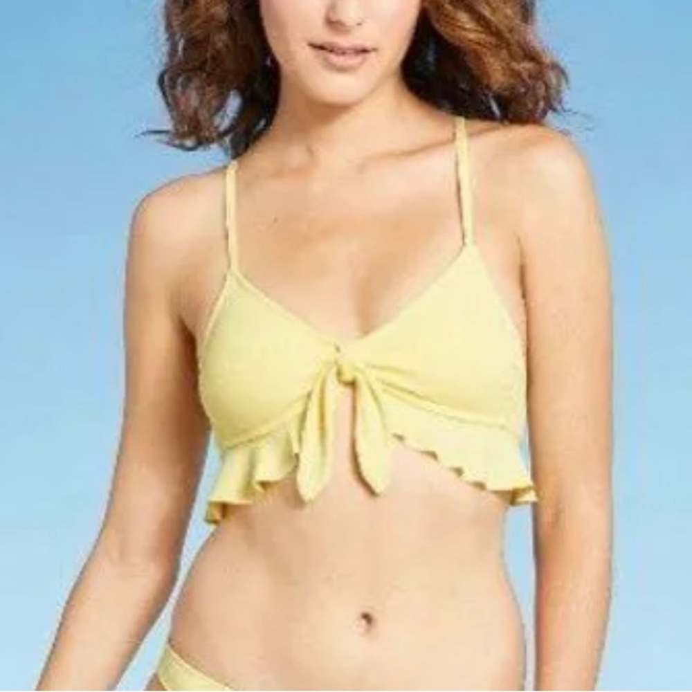 Xhilaration Ruffle Tie-Front Yellow Bikini Top - Size S